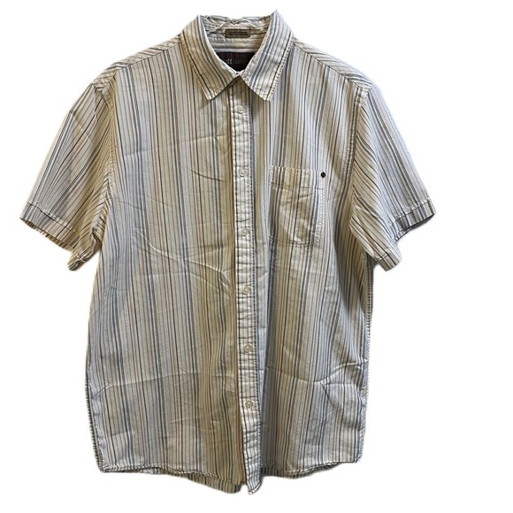 Ruff Hewn Short Sleeve Button Down Shirt Cream Large - Picture 1 of 3